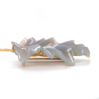 16k Yellow Gold .666 Large Carved Genuine Natural Chalcedony Leaf Pin (#J6234)
