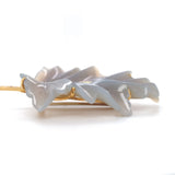 16k Yellow Gold .666 Large Carved Genuine Natural Chalcedony Leaf Pin (#J6234)