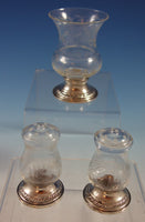 Quaker Silver Co. Sterling Silver & Glass Salt & Pepper Shaker Set 3pc w/Holder