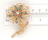 14k Gold Genuine Diamond Sapphire Emerald Flower Pin by Dan Frere (#J7040)