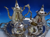 Grande Baroque by Wallace Silverplate Tea Set 4pc with Tray (#8643) Lovely!