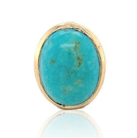 14k Yellow Gold Genuine Natural Kingman Turquoise Stud Earrings 4.77cttw #J6704