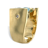 14k Yellow Gold Heavy Modern Genuine Natural Aquamarine Diamond Ring (#J7307)