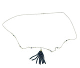 14k White Gold Genuine Natural Diamond and Blue Sapphire Tassel Pendant (#J4682)