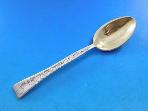 Lap Over Acid Etched by Tiffany Sterling Silver Ice Cream Spoon GW w/ Leaves 6"