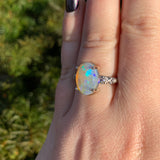 14k White Gold 3.97 Carat Australian Genuine Natural Opal Ring Size 7.25 #J6575
