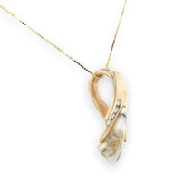 14k Yellow Gold Pendant w/Genuine Natural Gold Vein Quartz and Diamonds (#J6670)