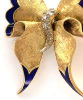 18k Gold Enamel Butterfly Pin with Diamond Accents Signed by Ruth Satsky #J6270