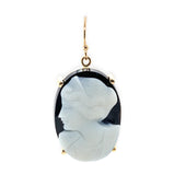 14k Yellow Gold Banded Black and White Genuine Agate Stone Cameo Earrings #J7456