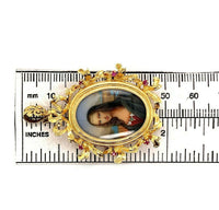 18k Yellow Gold Hand Painted Portrait Pin Mona Lisa (#J5379)