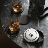 Manhattan by Georg Jensen Stainless Steel and Leather Coaster Set - Vtg NOS