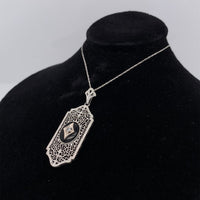 10k White Gold Filigree Genuine Natural Black Onyx Pendant Jewelry (#J5626)