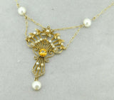 12k Yellow Gold Victorian Citrine and Pearl Large Lavaliere Pendant (#J4621)