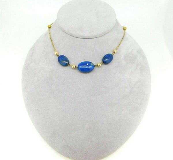 Art Deco Genuine Natural Sodalite Necklace with 9k Gold Paperclip Chain (#J5033)