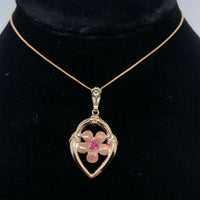 10k Rose Gold Genuine Natural Ruby Flower Pendant (#J5579)