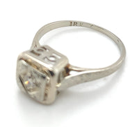 18k White Gold Art Deco Genuine Natural Diamond RIng Hand Engraved 5 (#J7290)