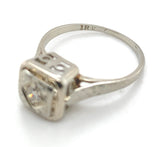 18k White Gold Art Deco Genuine Natural Diamond RIng Hand Engraved 5 (#J7290)