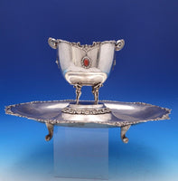 Italian .800 Silver Caviar Bowl w/Ice Tray Figural 3-D Giants Amber Stones #8301