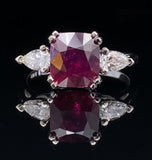 Platinum 3.27 Carat Cushion Cut Genuine Natural Ruby Ring Jewelry (#J5655)