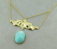 14k Gold Genuine Natural Turquoise Festoon Necklace Nouveau Style (#J4882)