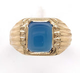 Vintage 10k Gold Men's 1.76ct Genuine Natural Blue Onyx Chalcedony Ring (#J6543)