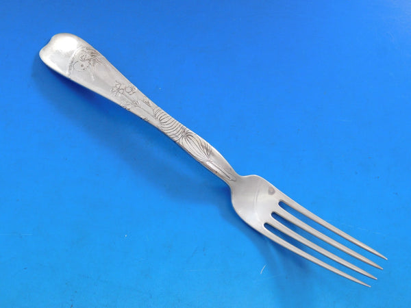 Lap Over Acid Etched by Tiffany Sterling Silver Regular Fork Swallow Bird 7 1/4"