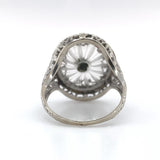 14k White Gold Genuine Natural Filigree Rock Crystal Diamond Ring (#J6206)