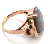 14k Rose Gold Retro Genuine Natural Black Opal Ring Handwrought Size 7 (#J6932)