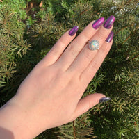 14k White Gold Genuine Natural Opal and Diamond Ring Size 5.5 Jewelry (#J6494)
