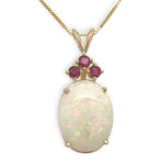 14k Gold Oval 13.89 Carat Australian Genuine Natural Opal Pendant Rubies #J6715