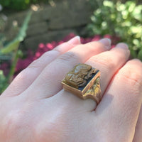 10k Gold Genuine Natural Tiger's Eye Men's Double Warrior Cameo Ring (#J6220)