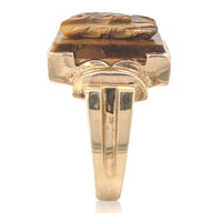 10k Gold Men's Ring w/ Genuine Natural Tiger's Eye Double Warrior Cameo (#J6635)
