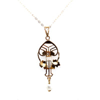 10k Yellow Gold Victorian Diamond Lavaliere Pendant with Leaves (#J5545)