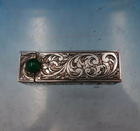 .800 Silver Lipstick Case w/ Green Onyx and Mirror Hand Engraved 2 1/4" (#6809)