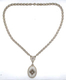 14k White Gold Genuine Natural Rock Crystal Quartz Necklace Cast Links (#J5936)