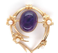 18k Yellow Gold Swedish Amethyst and Seed Pearl Flower Pin Jewelry (#J6250)