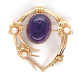 18k Yellow Gold Swedish Amethyst and Seed Pearl Flower Pin Jewelry (#J6250)
