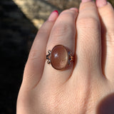14k Rose Gold 7.22 Carat Oval Cabochon Cut Oregon Genuine Sunstone Ring (#J7536)