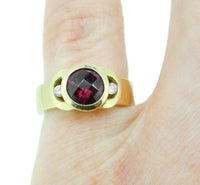 14k Yellow Gold Genuine Natural Garnet and Diamond Ring Wide Heavy (#J395)
