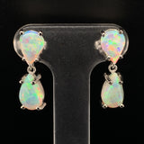 Platinum Pear Shape Genuine Natural Opal Drop Earrings with Lively Color #J6713