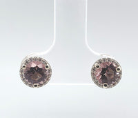 14k White Gold Genuine Natural Morganite and Diamond Halo Stud Earrings (#J6377)