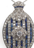 Platinum 2 Carat Diamond and Lab-Created Sapphire Deco Pendant Necklace (#J6378)