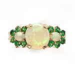 14k Yellow Gold Ring with Australian Opals and Green Tsavorite Garnets (#J6457)