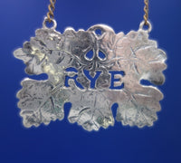 Sterling Silver Liquor Label "Rye" Cast Leaf 2" x 1 1/2" (#6863)