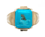10k Yellow Gold 3.66ct Men's Cabochon Genuine Natural Turquoise Ring (#J6133)