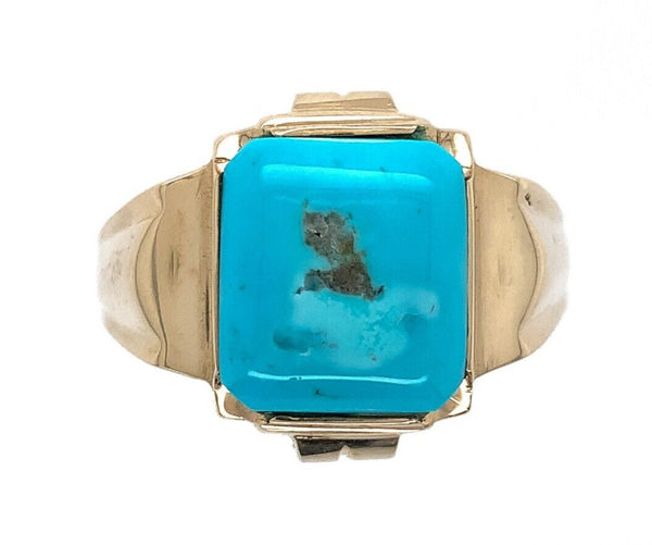 10k Yellow Gold 3.66ct Men's Cabochon Genuine Natural Turquoise Ring (#J6133)