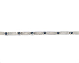 14k Gold Art Deco Genuine Sapphire Link Bracelet Guilloche Engraved (#J6504)