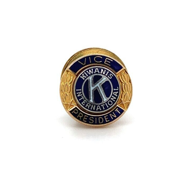 10k Yellow Gold Kiwanis Tie Tack Lapel Pin with Blue White Enamel (#J6257)