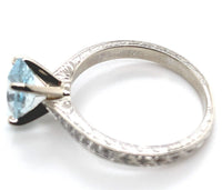 14k Gold Ring w/ Specialty Cut Genuine Natural Aquamarine Hand Engraved (#J6547)
