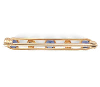 14k Yellow Gold Montana Sapphire and Pearl Bar Pin Signed Jewelry (#J7044)